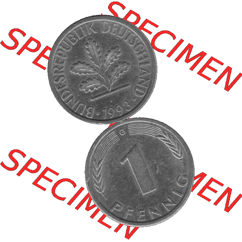 BRD Münzen 1 Pfennig BRD-Deutschland Umlaufmünze in Graustufen PNG 1950-2001, 1 Pfennig 1993, 1990er Jahre Münzstätte Karlsruhe G-01. Graustufen-Bild erstellt aus... Sammlung
