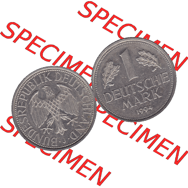 BRD Münzen 1 DM, Umlaufmünze 1950-2001, BRD Deutschland 1 / Eine DM - 1 Eine Deutsche Mark, 1994 Münzzeichen Hamburg Mzz J-1. Münzen-Rückseite und... Sammlung