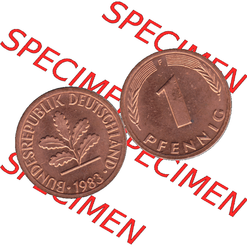 BRD Münzen 1 Pfennig Umlaufmünze in PNG 1950-2001, 1 Pfennig 1983, 1980er Jahre Stuttgart F-01. Die PNG-Grafik zeigt eine 1 Pfennig Münze der Bundesrepublik Deutschland.... Sammlung