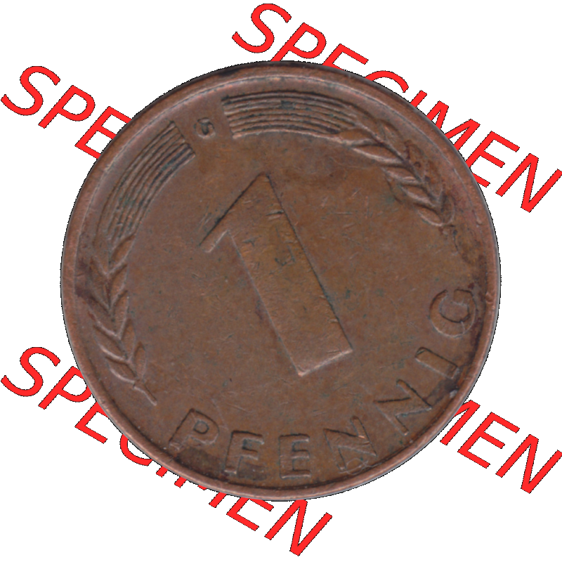 BRD Münzen 1 Pfennig Umlaufmünze in Farbigen PNG 1948-1949, 1 Pfennig 1949, 1950er Jahre Karlsruhe "G"-01. 1 Pfennig Münze der BRD Deutschland, Rückseite... Sammlung