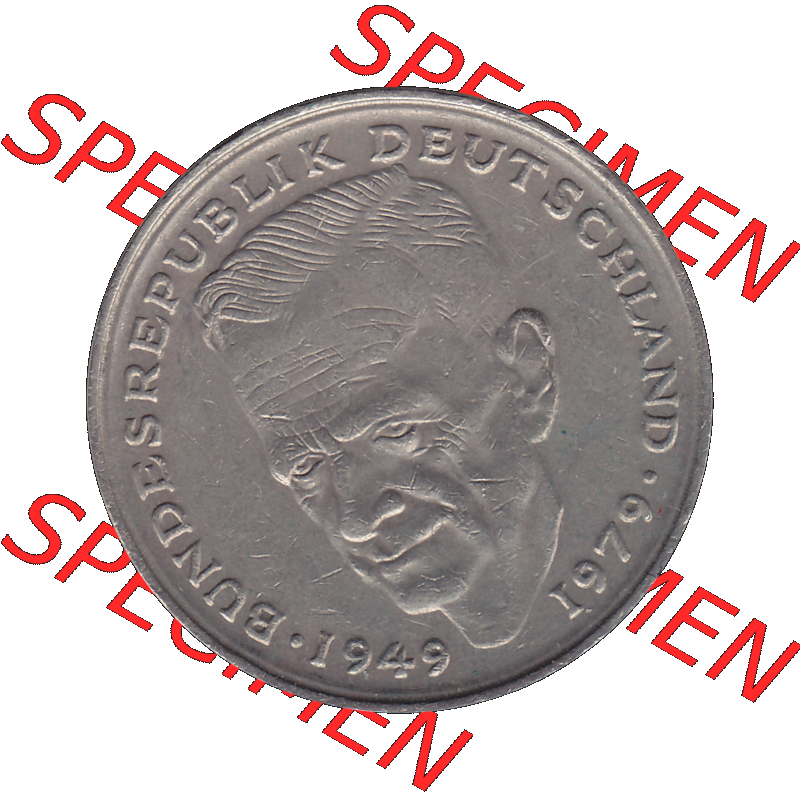 BRD Münzen 2 DM, Gedenkmünze 1979-1993, Münzenbild in transparenten PNG 2 DM, Deutsche Mark Kurt Schumacher aus Deutschland der BRD 1980 Münzzeichen Mzz. München... Sammlung