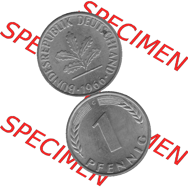 BRD Münzen 1 Pfennig BRD-Deutschland Umlaufmünze in Graustufen PNG 1950-2001, 1 Pfennig 1966, 1960er Jahre Münzstätte Karlsruhe G-01. Graustufen-Bild erstellt aus... Sammlung