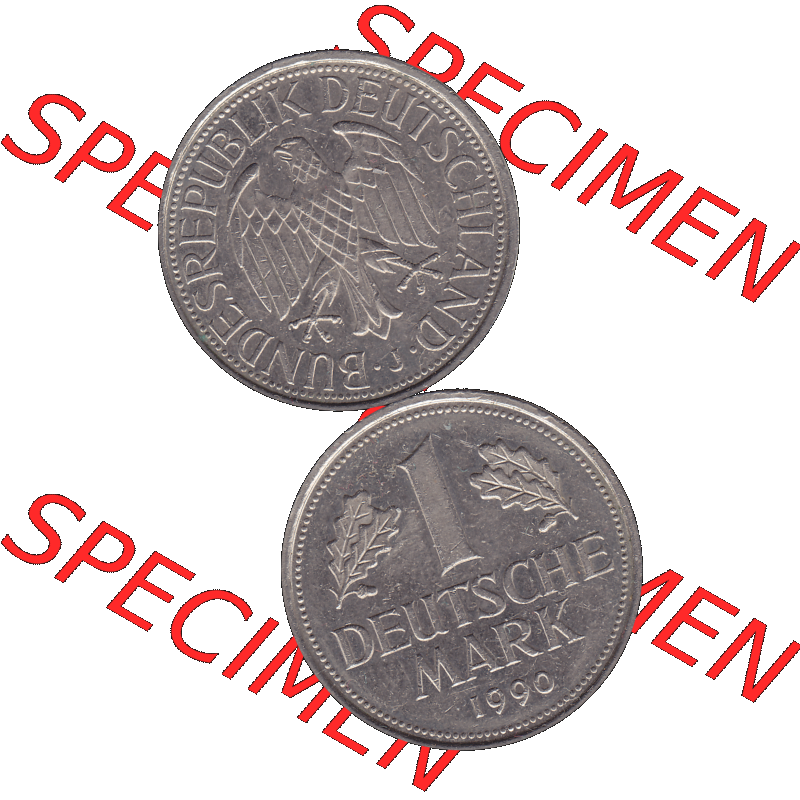 BRD Münzen 1 DM, Umlaufmünze 1950-2001, BRD Deutschland 1 / Eine DM - 1 Eine Deutsche Mark, 1990 Münzzeichen Hamburg Mzz J-1. Münzen-Rückseite und... Sammlung