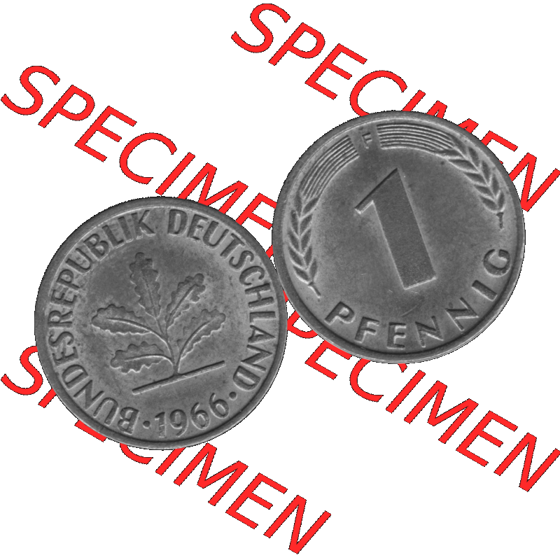 BRD Münzen 1 Pfennig Umlaufmünze in Graustufen PNG 1950-2001, 1 Pfennig 1966, 1960er Jahre Mzz. F-01. Graustufen-Bild aus Farbigen Bilder mit Vorderseite und Rückseite... Sammlung