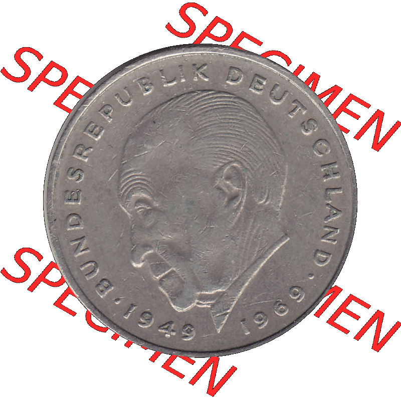 BRD Münzen 2 DM, Gedenkmünze in PNG 1969-1987, 2 DM, Deutsche Mark Konrad Adenauer 1976 Münzzeichen Mzz Stuttgart F-1. Rückseite mit Wert-Zahl von 2 Deutsche... Sammlung