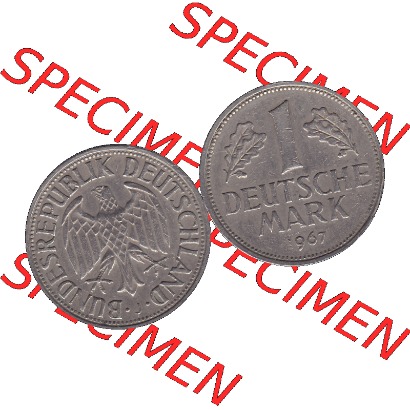 BRD Münzen 1 DM, Umlaufmünze 1950-2001, BRD Deutschland 1 / Eine DM - 1 Eine Deutsche Mark, 1967 Münzzeichen Hamburg Mzz J-1. Münzen-Rückseite und... Sammlung