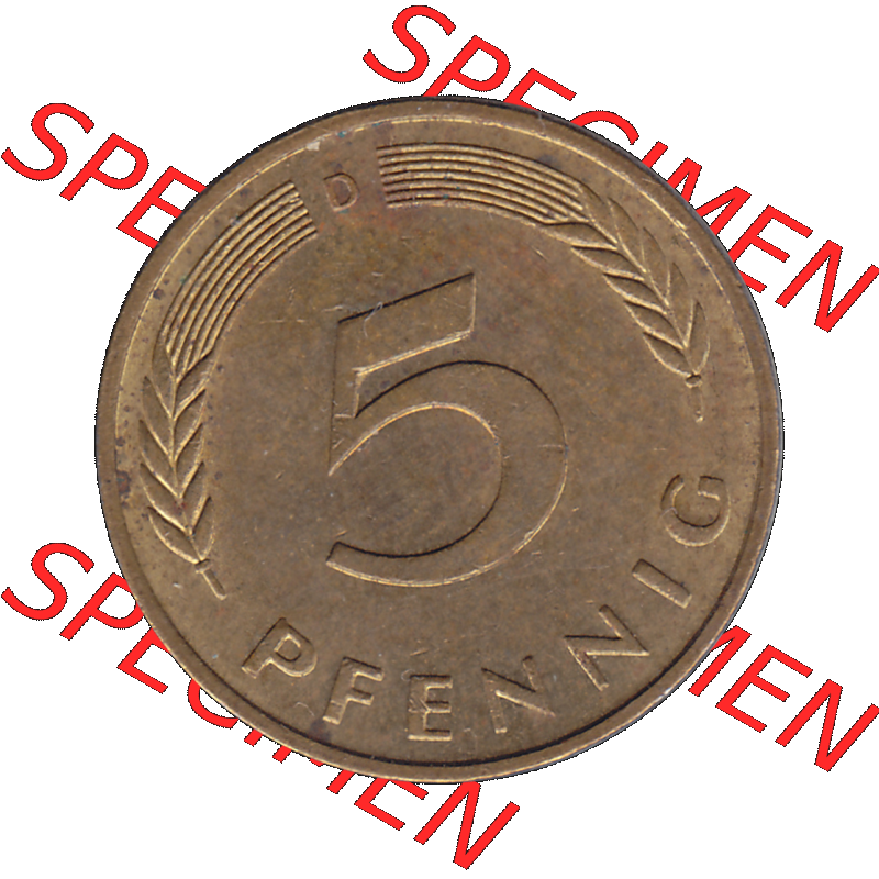 BRD Münzen 5 Pf., Umlaufmünze 1950-2001, 5 Pfennig Deutschland der BRD, 1983 Münzstätte München Mzz. D-01. Rückseite mit Wert-Zahl der... Sammlung