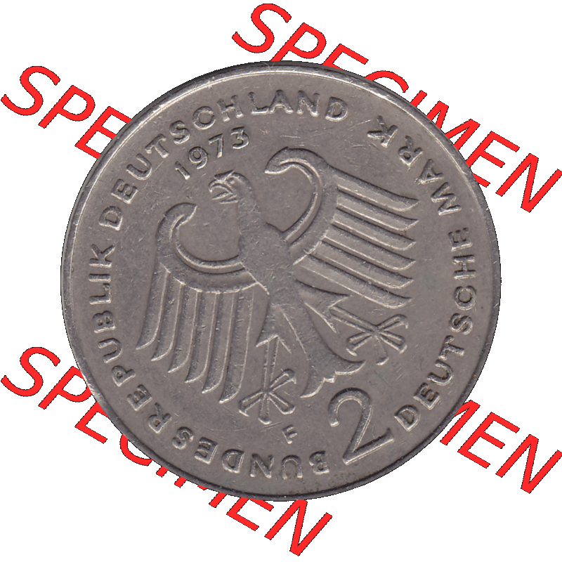 BRD Münzen 2 DM, Gedenkmünze in PNG 1969-1987, 2 DM, Deutsche Mark Konrad Adenauer 1973 Münzzeichen Mzz Stuttgart F-1. Vorderseite mit Deutschen Adler von 2 DM Gedenkmünze... Sammlung