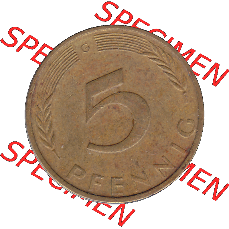 BRD Münzen 5 Pf., Umlaufmünze 1950-2001, 5 Pfennig, 1972 G-01. Rückseite mit Wert-Zahl der digitalisierten 5 Pfennig G, mit Mzz. G für Münzstätte... Sammlung