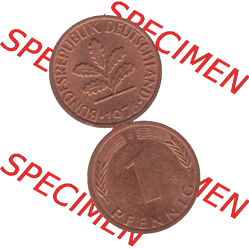 BRD Münzen in PNG 1950-2001, 1 Pfennig der BRD Deutschland 1976, 1970er Jahre Mzz. München D-01. Hier befindet sich eine PNG-Grafik einer 1 Pfennig Münze BRD mit... Sammlung