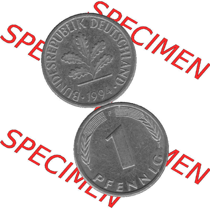 BRD Münzen 1 Pfennig Umlaufmünze in Graustufen PNG 1950-2001, 1 Pfennig 1994, 1990er Jahre Mzz. F-01. Graues-Bild 1 Pfennig F aus farbigen Bild erstellt mit Vorderseite... Sammlung