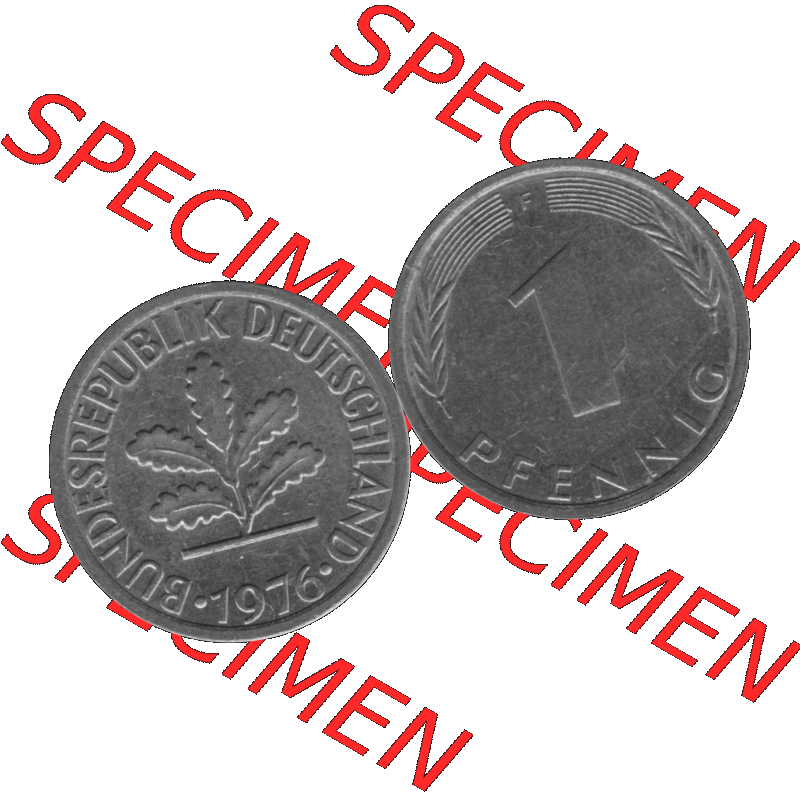 BRD Münzen 1 Pfennig Umlaufmünze in Graustufen PNG 1950-2001, 1 Pfennig 1976, 1970er Jahre Mzz. F-01. Graustufen-Bild aus Farbigen Bilder mit Vorderseite und Rückseite... Sammlung