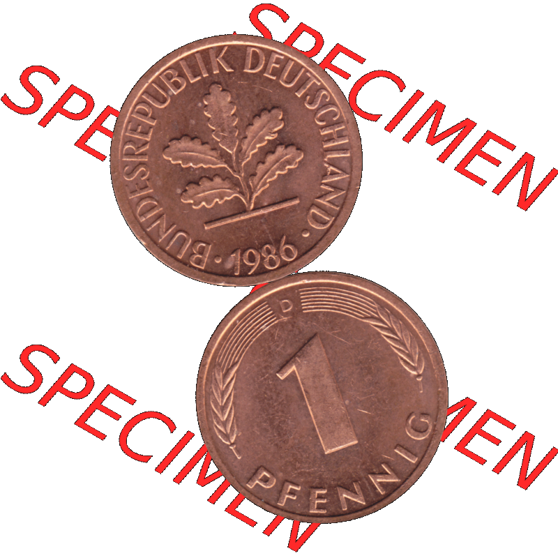 BRD Münzen in PNG 1950-2001, 1 Pfennig der BRD Deutschland 1986, 1980er Jahre Mzz. München D-01. Hier befindet sich eine PNG-Grafik einer 1 Pfennig Münze BRD mit... Sammlung