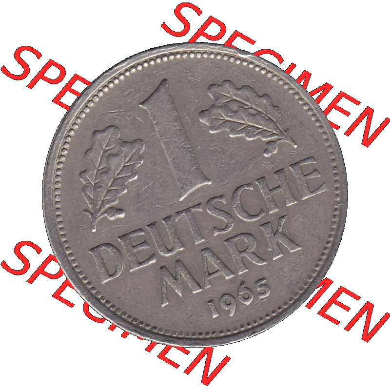 BRD Münzen 1 DM, Umlaufmünze 1950-2001, 1 / Eine DM - Eine Deutsche Mark, 1965 D-1. Münzen-Rückseite mit Nennwert / Nominalwert / Wert-Zahl einer... Sammlung