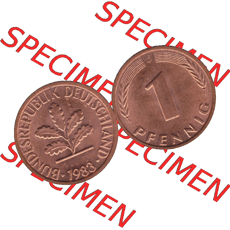 BRD Münzen in PNG 1950-2001, 1 Pfennig der BRD Deutschland 1983, 1980er Jahre Mzz. München D-01. Die PNG-Grafik zeigt eine 1 Pfennig Münze der Bundesrepublik Deutschland.... Sammlung