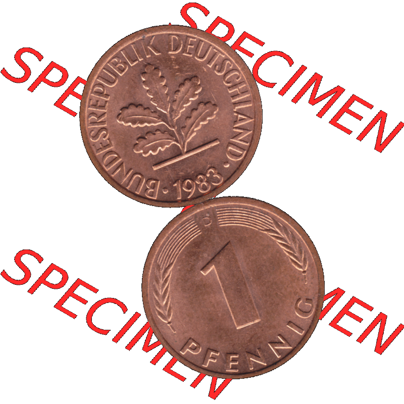 BRD Münzen in PNG 1950-2001, 1 Pfennig der BRD Deutschland 1983, 1980er Jahre Mzz. München D-01. Hier befindet sich eine PNG-Grafik einer 1 Pfennig Münze BRD mit... Sammlung
