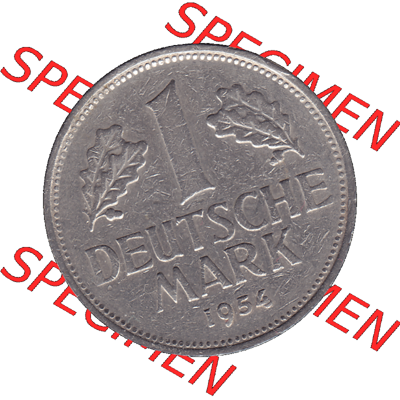 BRD Münzen 1 DM, Umlaufmünze 1950-2001, 1 / Eine DM - Eine Deutsche Mark, 1954 G-1. Münzen-Rückseite als transparente PNG-Grafik mit Nennwert / Nominalwert... Sammlung