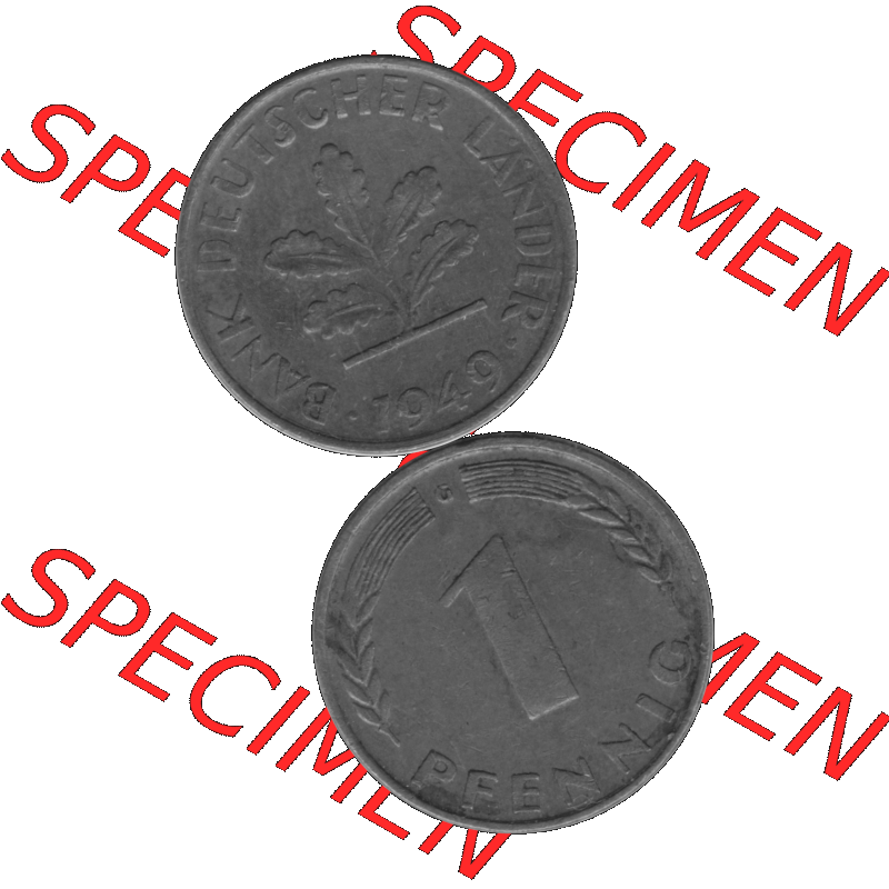 BRD Münzen 1 Pfennig BRD-Deutschland Umlaufmünze in Graustufen PNG 1948-1949, 1 Pfennig 1949, 1950er Jahre Münzstätte Karlsruhe G-01. Graustufen-Bild erstellt aus... Sammlung