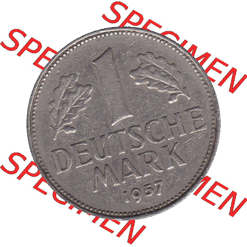 BRD Münzen 1 DM, Umlaufmünze 1950-2001, BRD Deutschland 1 / Eine DM - 1 Eine Deutsche Mark, 1957 Münzzeichen Hamburg Mzz J-1. Münzen-Rückseite mit... Sammlung