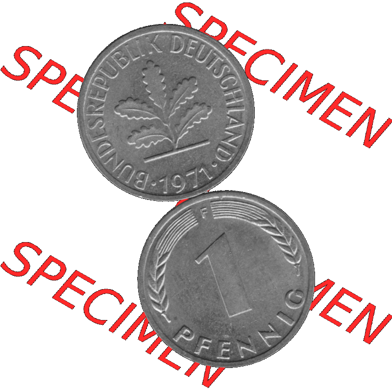 BRD Münzen 1 Pfennig Umlaufmünze in Graustufen PNG 1950-2001, 1 Pfennig 1971, 1970er Jahre Mzz. F-01. Graues-Bild 1 Pfennig F aus farbigen Bild erstellt mit Vorderseite... Sammlung