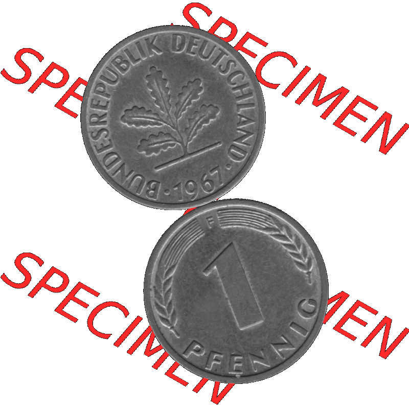 BRD Münzen 1 Pfennig Umlaufmünze in Graustufen PNG 1950-2001, 1 Pfennig 1967, 1960er Jahre Mzz. F-01. Graues-Bild 1 Pfennig F aus farbigen Bild erstellt mit Vorderseite... Sammlung