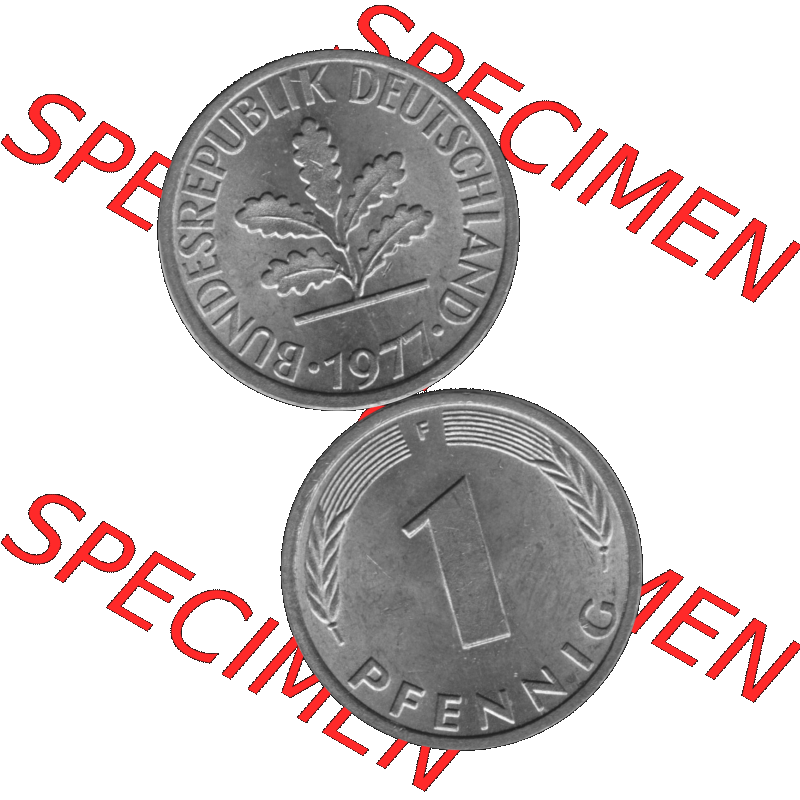 BRD Münzen 1 Pfennig Umlaufmünze in Graustufen PNG 1950-2001, 1 Pfennig 1977, 1970er Jahre Mzz. F-01. Graues-Bild 1 Pfennig F aus farbigen Bild erstellt mit Vorderseite... Sammlung