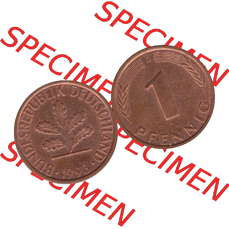 BRD Münzen in PNG 1950-2001, 1 Pfennig der BRD Deutschland 1993, 1990er Jahre Münzzeichen München D-01. Die PNG-Grafik zeigt eine 1 Pfennig Münze der Bundesrepublik... Sammlung