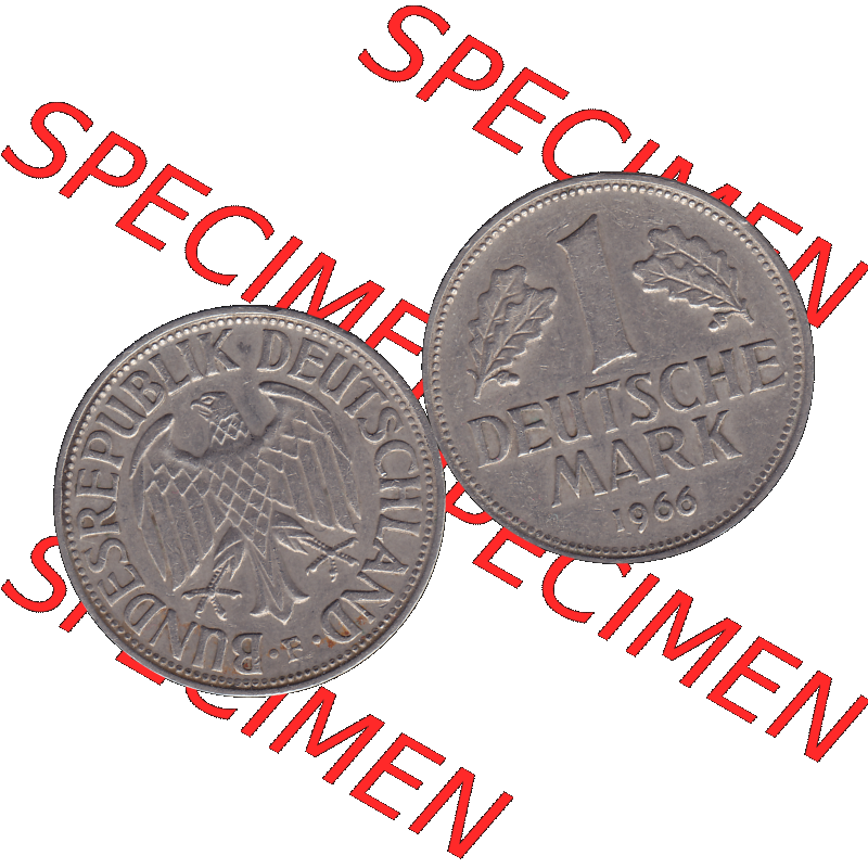 BRD Münzen 1 DM, Umlaufmünze 1950-2001, 1 / Eine DM - Eine Deutsche Mark, 1966 F-1. Münzen-Rückseite und Münzen-Vorderseite als transparente PNG-Grafik... Sammlung