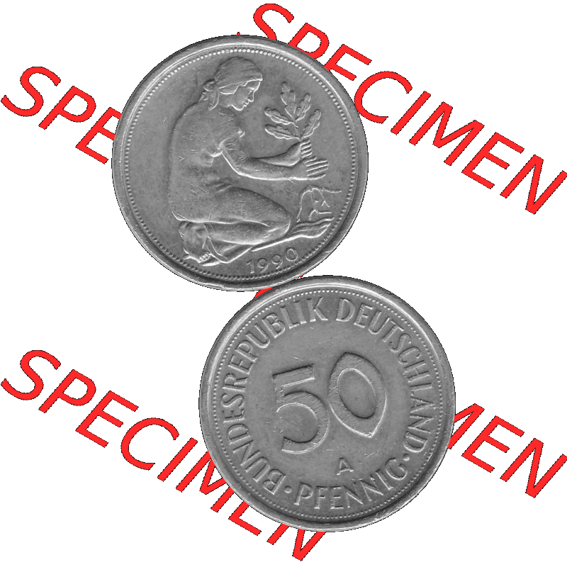 BRD Münzen Deutschland A 50 Pf. Umlaufmünze in Graustufen PNG 1990-2001, 50 Pfennig 1990 Münzzeichen "A" für Berlin - "A"-01 Graustufen. PNG... Sammlung