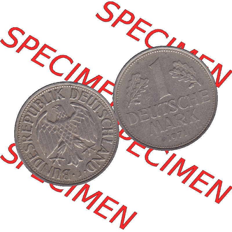 BRD Münzen 1 DM, Umlaufmünze 1950-2001, BRD Deutschland 1 / Eine DM - 1 Eine Deutsche Mark, 1971 Münzzeichen Hamburg Mzz J-1. Münzen-Rückseite und... Sammlung