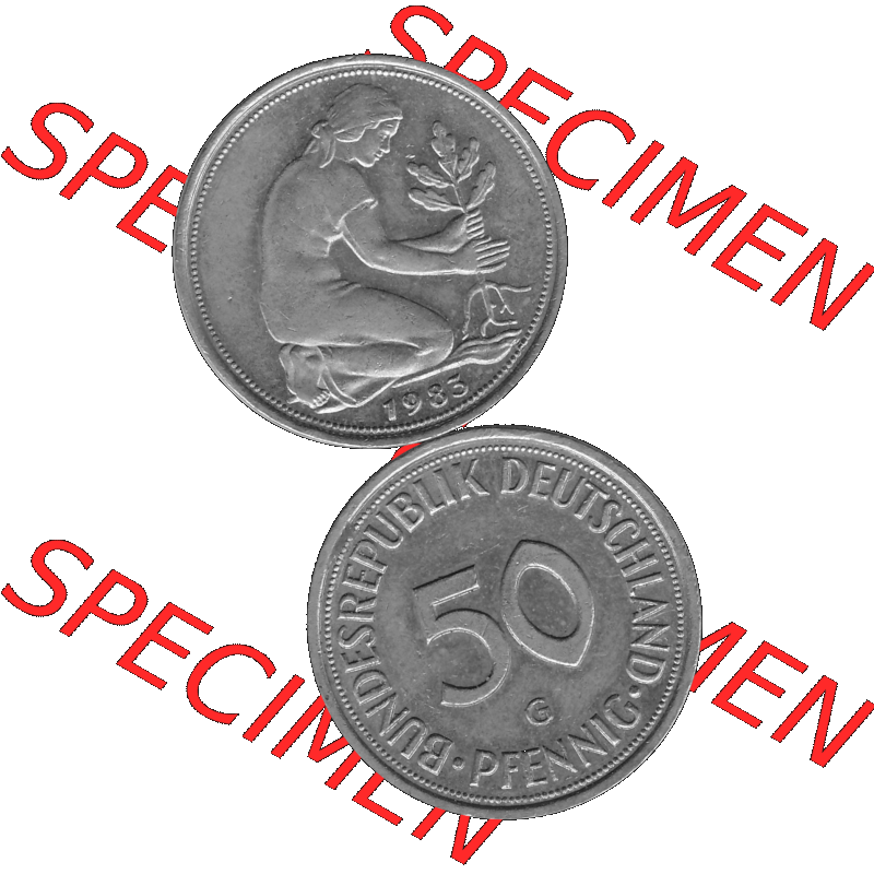 BRD Münzen Deutschland G 50 Pf. Umlaufmünze in Graustufen PNG 1950-2001, 50 Pfennig 1983 Münzzeichen "G" für Karlsruhe - "G"-01 Graustufen. PNG... Sammlung