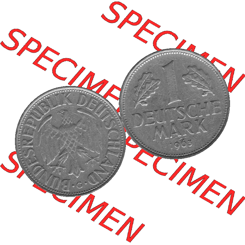 BRD Deutschland Münzen 1 / Eine DM / Eine Deutsche Mark in Graustufen PNG 1950-2001, 1 DM Deutsche Mark, 1963 Münzzeichen Karlsruhe Mzz. - G-01 Graustufen. PNG... Sammlung