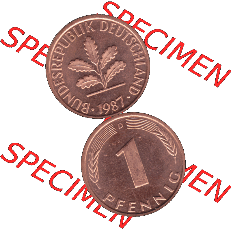 BRD Münzen in PNG 1950-2001, 1 Pfennig der BRD Deutschland 1987, 1980er Jahre Mzz. München D-01. Hier befindet sich eine PNG-Grafik einer 1 Pfennig Münze BRD mit... Sammlung