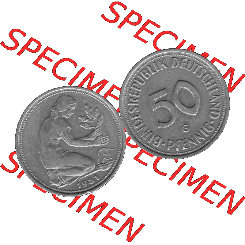 BRD Münzen Deutschland G 50 Pf. Umlaufmünze in Graustufen PNG 1950-2001, 50 Pfennig 1981 Münzzeichen "G" für Karlsruhe - "G"-01 Graustufen. PNG... Sammlung