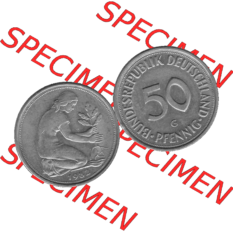 BRD Münzen Deutschland G 50 Pf. Umlaufmünze in Graustufen PNG 1950-2001, 50 Pfennig 1982 Münzzeichen "G" für Karlsruhe - "G"-01 Graustufen. PNG... Sammlung