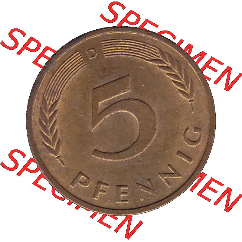BRD Münzen 5 Pf., Umlaufmünze 1950-2001, 5 Pfennig Deutschland der BRD, 1979 Münzstätte München Mzz. D-01. Rückseite mit Wert-Zahl der... Sammlung