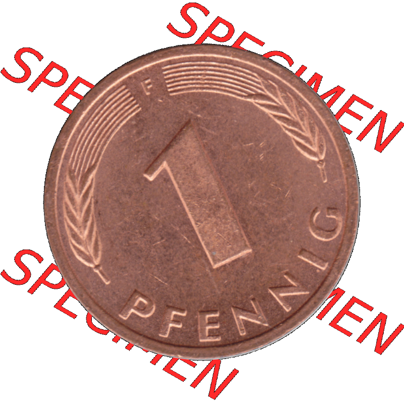 BRD Münzen 1 Pfennig Umlaufmünze in PNG 1950-2001, 1 Pfennig 1987, 1980er Jahre Stuttgart F-01. Rückseite mit Wert-Zahl der digitalisierten 1 Pfennig F, mit Mzz.... Sammlung
