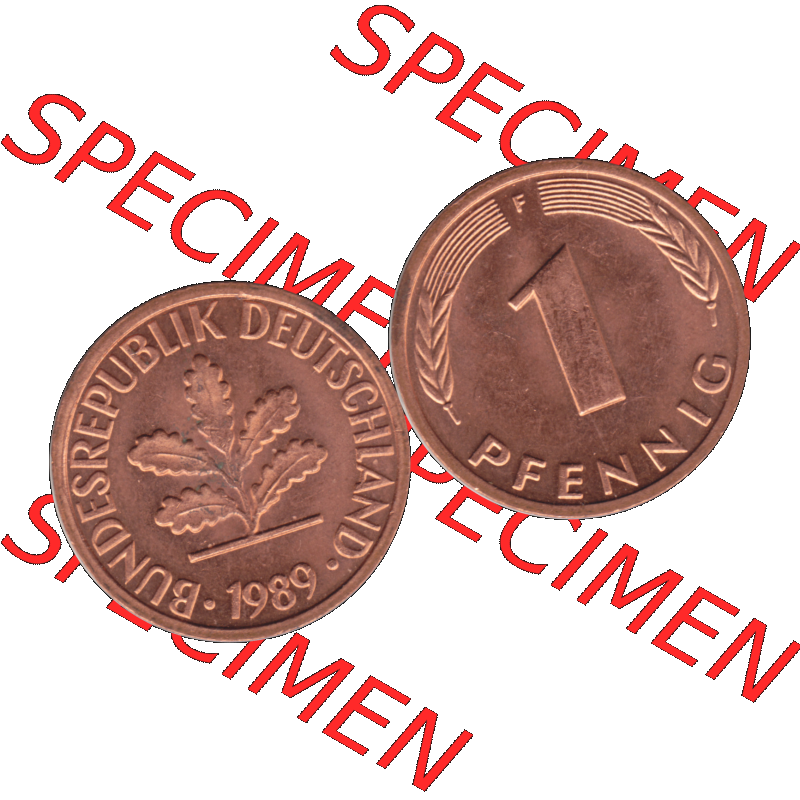 BRD Münzen 1 Pfennig Umlaufmünze in PNG 1950-2001, 1 Pfennig 1989, 1980er Jahre Stuttgart F-01. Die PNG-Grafik zeigt eine 1 Pfennig Münze der Bundesrepublik Deutschland.... Sammlung