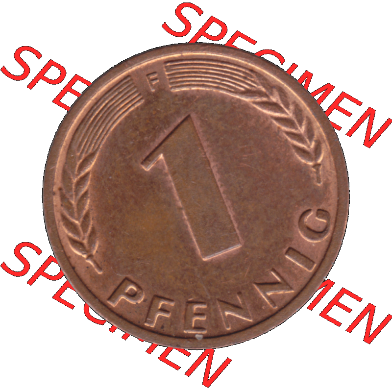 BRD Münzen 1 Pfennig Umlaufmünze in PNG 1950-2001, 1 Pfennig 1967, 1960er Jahre Stuttgart F-01. Rückseite mit Wert-Zahl der digitalisierten 1 Pfennig F, mit Mzz.... Sammlung
