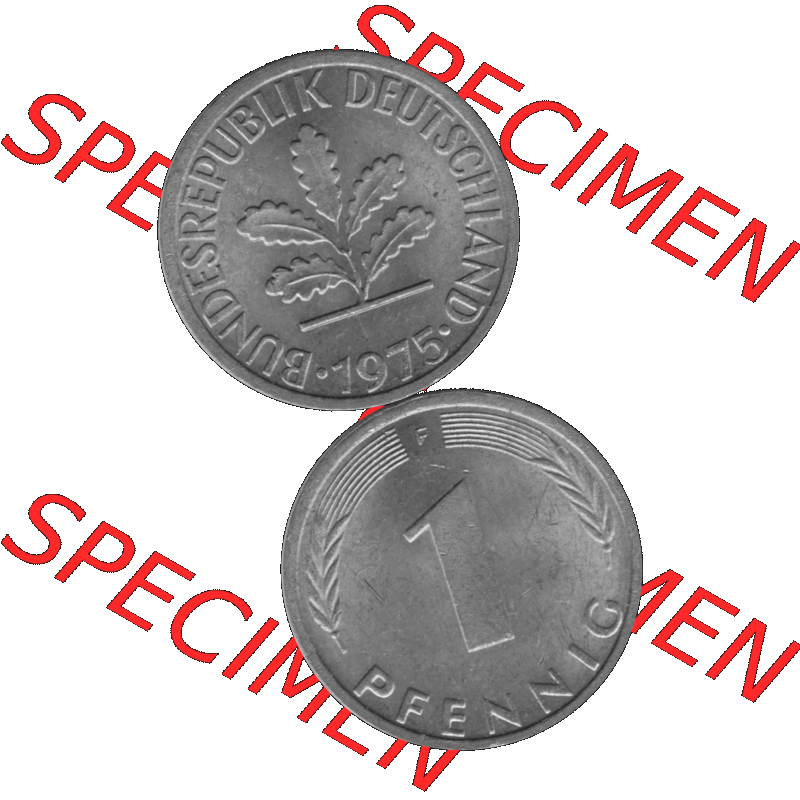 BRD Münzen 1 Pfennig Umlaufmünze in Graustufen PNG 1950-2001, 1 Pfennig 1975, 1970er Jahre Mzz. F-01. Graues-Bild 1 Pfennig F aus farbigen Bild erstellt mit Vorderseite... Sammlung