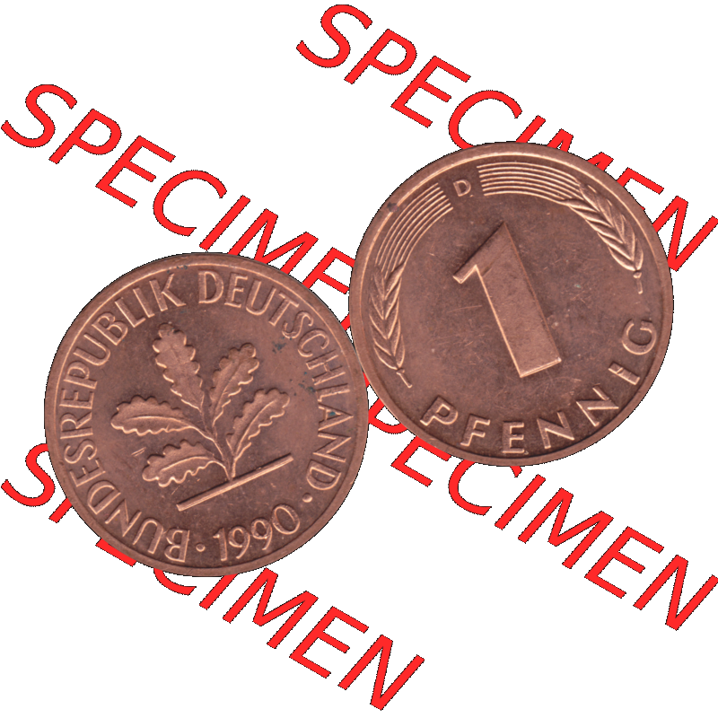 BRD Münzen in PNG 1950-2001, 1 Pfennig der BRD Deutschland 1990, 1990er Jahre Münzzeichen München D-01. Die PNG-Grafik zeigt eine 1 Pfennig Münze der Bundesrepublik... Sammlung