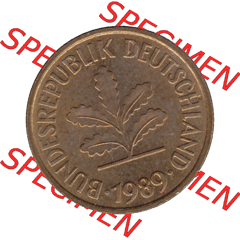 BRD Münzen 5 Pf., Umlaufmünze 1950-2001, 5 Pfennig Deutschland der BRD, 1989 Münzstätte München Mzz. D-02. Vorderseite der digitalisierte... Sammlung