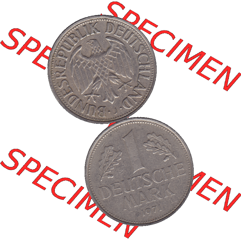 BRD Münzen 1 DM, Umlaufmünze 1950-2001, BRD Deutschland 1 / Eine DM - 1 Eine Deutsche Mark, 1971 Münzzeichen Hamburg Mzz J-1. Münzen-Rückseite und... Sammlung