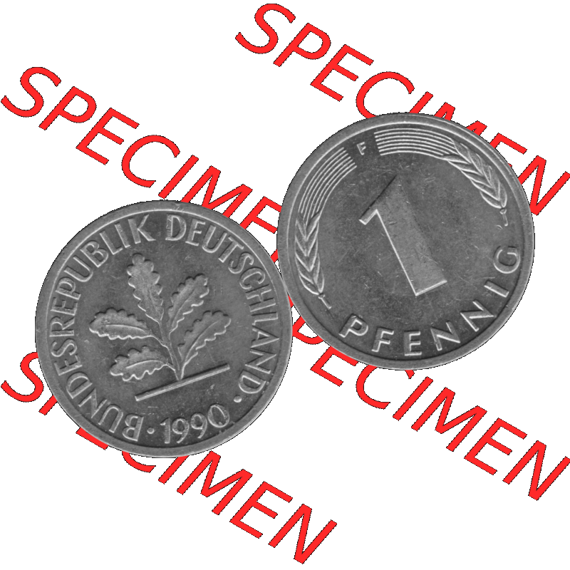 BRD Münzen 1 Pfennig Umlaufmünze in Graustufen PNG 1950-2001, 1 Pfennig 1990, 1990er Jahre Mzz. F-01. Graustufen-Bild aus Farbigen Bilder mit Vorderseite und Rückseite... Sammlung