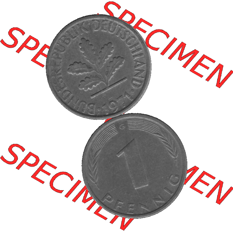 BRD Münzen 1 Pfennig BRD-Deutschland Umlaufmünze in Graustufen PNG 1950-2001, 1 Pfennig 1971, 1970er Jahre Münzstätte Karlsruhe G-01. Graustufen-Bild erstellt aus... Sammlung