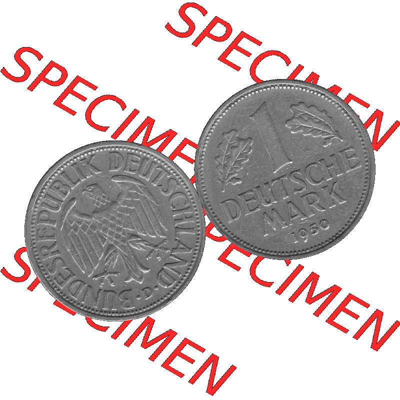 BRD Deutschland Münzen 1 / Eine DM / Eine Deutsche Mark in Graustufen PNG 1950-2001, 1 DM Deutsche Mark, 1950 Münzzeichen für München Mzz. D-01 Graustufen.... Sammlung