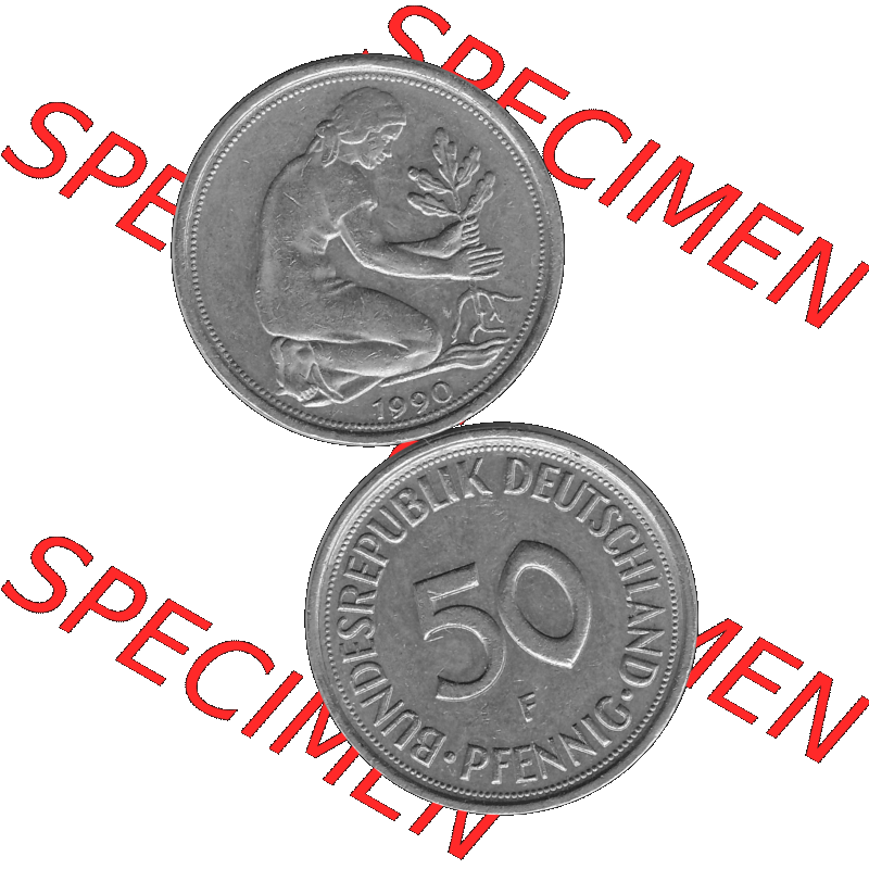 BRD Münzen Deutschland F 50 Pf. Umlaufmünze in Graustufen PNG 1950-2001, 50 Pfennig 1990 Münzzeichen "F" für Stuttgart - "F"-01 Graustufen. PNG... Sammlung