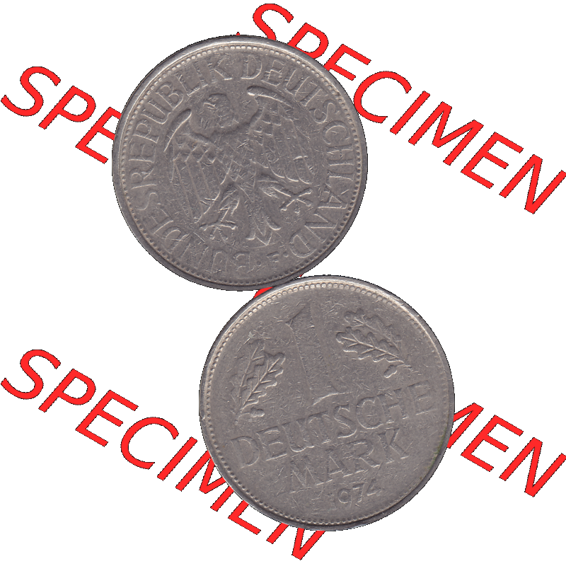 BRD Münzen 1 DM, Umlaufmünze 1950-2001, 1 / Eine DM - Eine Deutsche Mark, 1974 F-1. Münzen-Rückseite und Münzen-Vorderseite vertikal untereinander... Sammlung