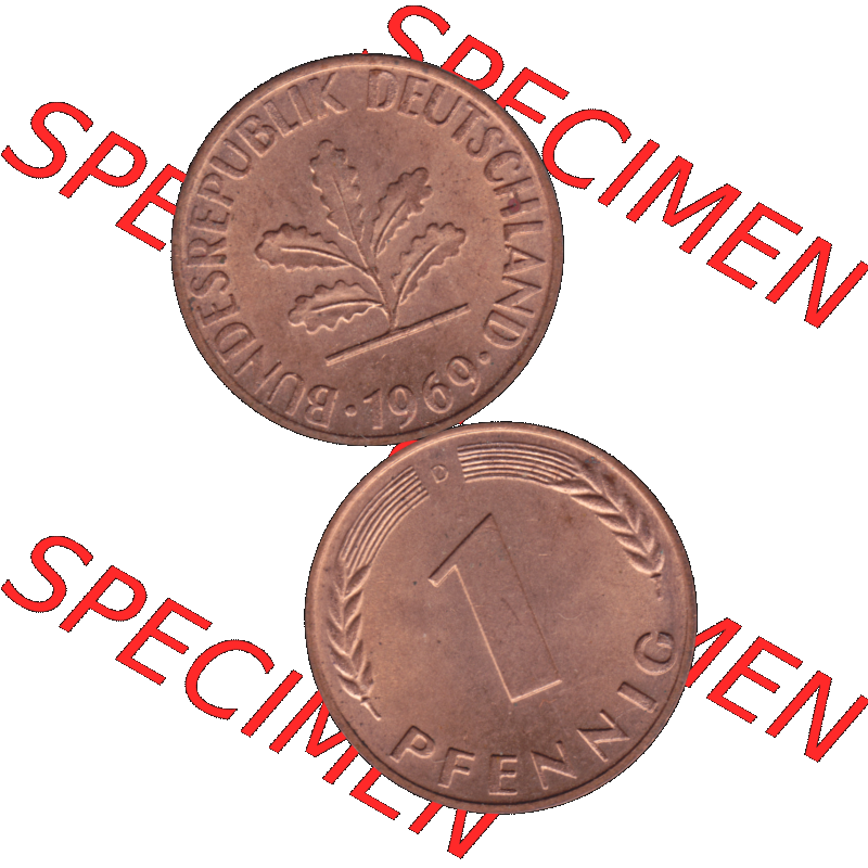 BRD Münzen in PNG 1950-2001, 1 Pfennig der BRD Deutschland 1969, 1960er Jahre Mzz. München D-01. Hier befindet sich eine PNG-Grafik einer 1 Pfennig Münze BRD mit... Sammlung