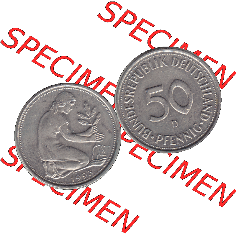 BRD Münzen 50 Pf. Umlaufmünze in PNG 1950-2001, 50 Pfennig BRD Deutschland 1993 München D-1. Transparente Vorderseite und Rückseite als PNG-Grafik mit Wert-Zahl... Sammlung